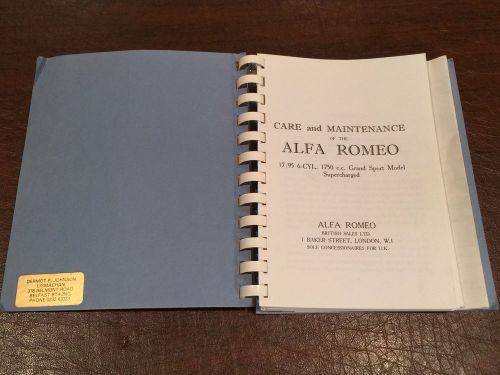 Rare vintage 1930-32 alfa-romeo care/maintenance manual 1750cc grand sport model