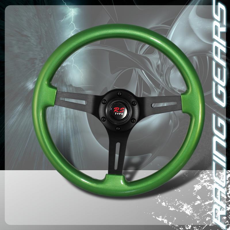 Universal 345mm 6 bolt hole lug green wood grain style deep dish steering wheel