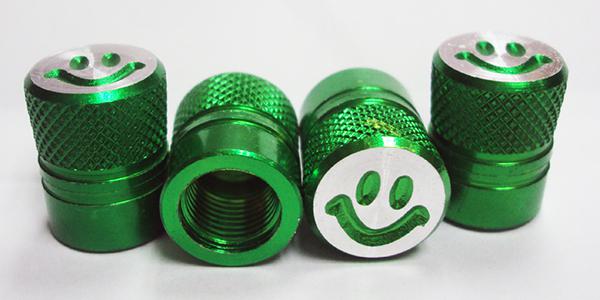 Anodized smiley face valve stem caps car motorcycle bike tire dust caps green