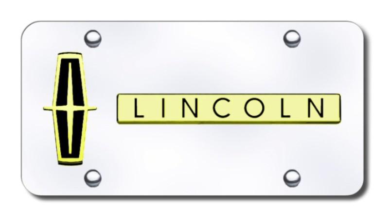 Ford dual lincoln (black) gold on chrome license plate made in usa genuine