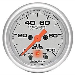 Autometer 2-1/16in. oil press; 0-100 psi; fse; w/peak/warn