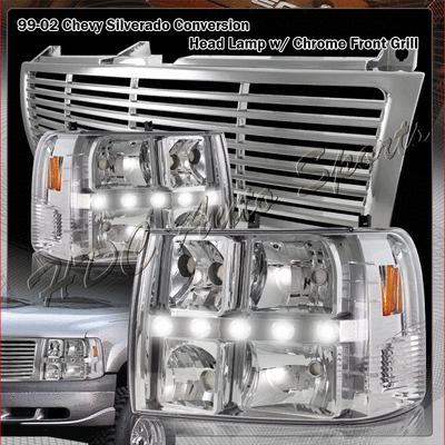 00-06 chevy silverado/suburban/tahoe led drl chrome headlights+chrome grille