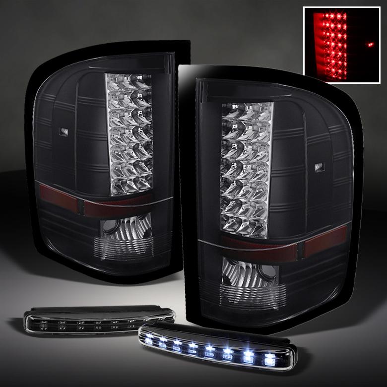 Black 07-13 chevy silverado 1500 2500 3500 led tail lights+daytime running lamps