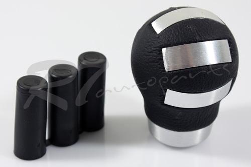 Universal long black leather grip manual stick shift knob w/silver plate strip