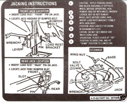 1970 chevelle (early) jacking instructions (only)