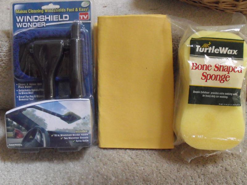 *nwt*windshield wonder +synthetic chamois + sponge kit 