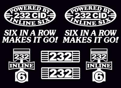 8 decal set 232 cid inline 6 engine straight six emblem stickers i6
