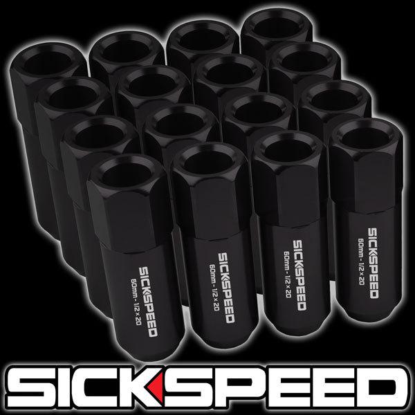 16 black 60mm aluminum extended tuner conical lug nuts wheel/rim 1/2x20 z