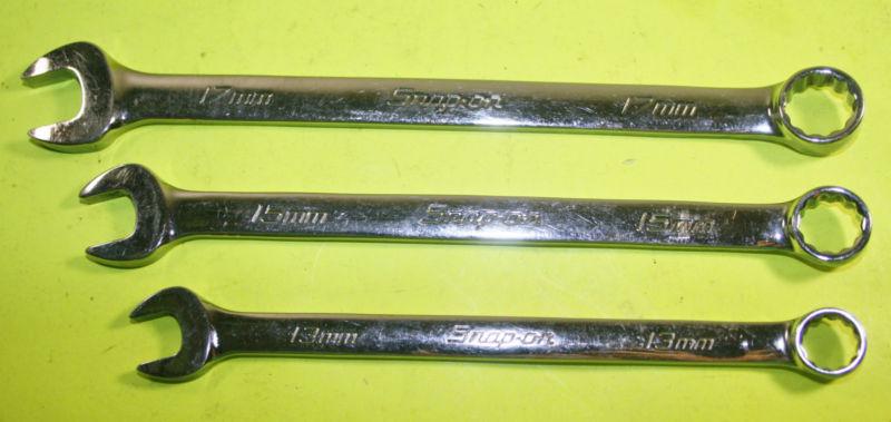 Snap-on metric,12 pt,std length combo wrenches - 13,15,17mm - used - vgc!!