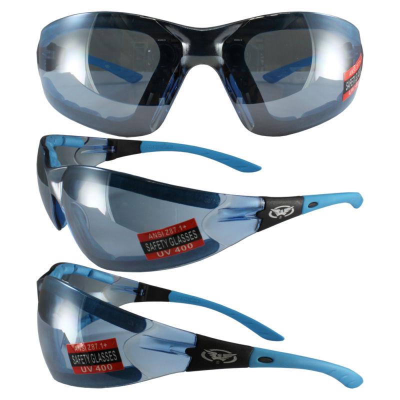 Global vision ruthless padded motorycycle safety glasses blue mirror lens