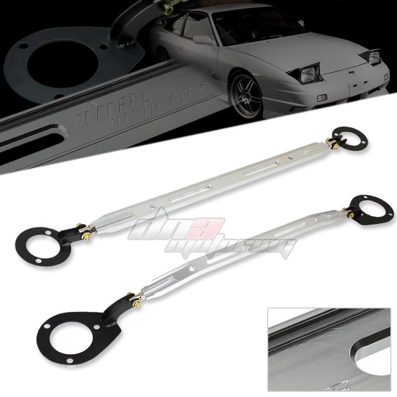 89-94 nissan 240sx s13 silver aluminum front tower+rear upper strut bar/brace