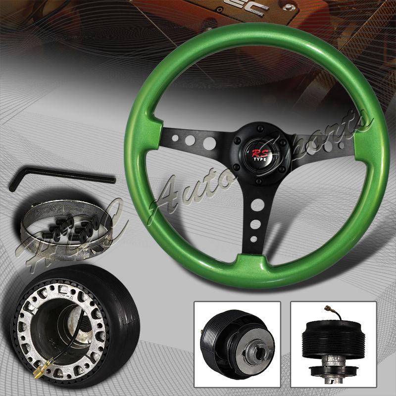 345mm 6 hole green wood grain deep dish steering wheel + mazda hub adapter