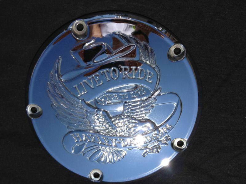 Chrome harley "live to ride" 5 bolt primary derby cover