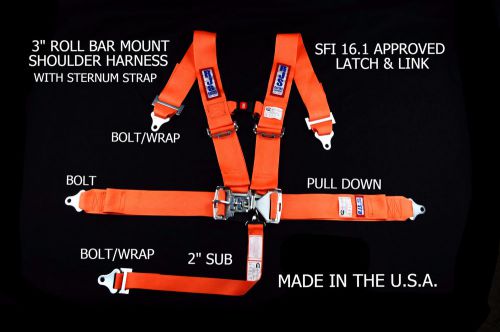 Rjs sfi 16.1 latch&amp; link 5pt roll bar mount harness sternum strap orange 1135305