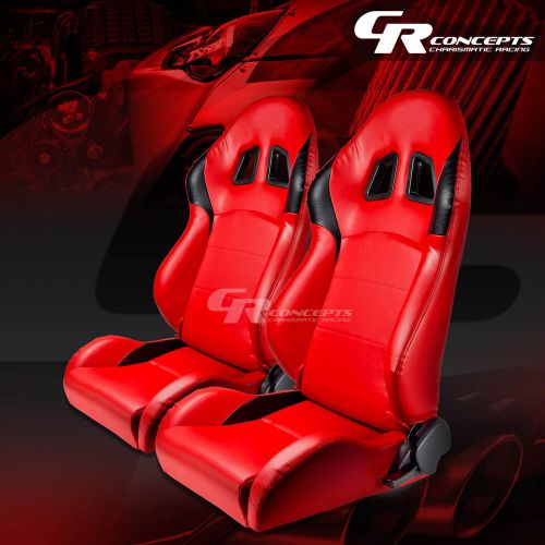 2 x type-r red pvc leather sports racing seats+mounting slider rails left+right