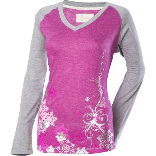 Divas snowgear raglan womens long sleeve t-shirt gray/fuchsia/pink