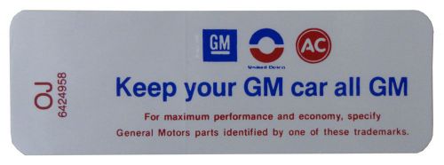 1968 oldsmobile &#034;keep your gm car all gm&#034; air cleaner decal