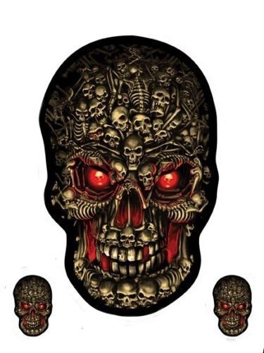 Awesome large boneyard skull 3 sticker/vinyl decal set by hot leathers
