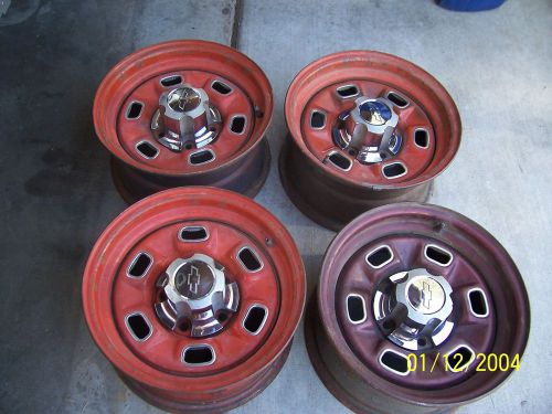 1980s  gm rally wheels 14x7 rims .&amp; 4 chrome  caps,with  stainless steel inserts