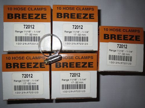 Lot of 50 breeze size 12 hose clamps 11/16&#034; to 1-1/4&#034; 17-32mm 5 boxes 72012