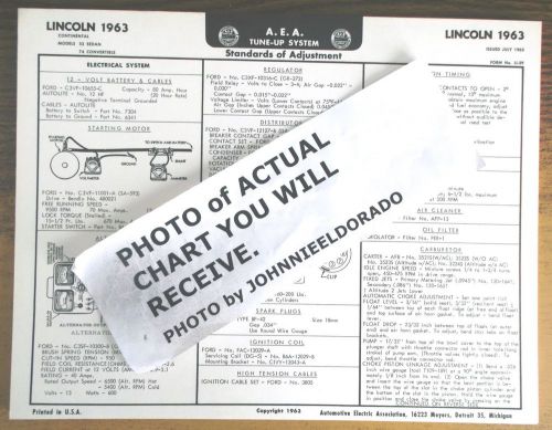 1963 lincoln eight series lincoln continental models aea tune up chart