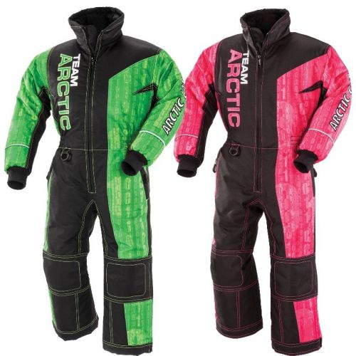 Arctic cat youth child team arctic one-piece winter snowmobile suit - green pink