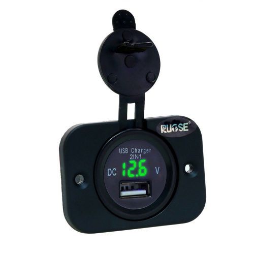 2.1a car motorcycle boat atv usb charger power socket led voltmeter green light