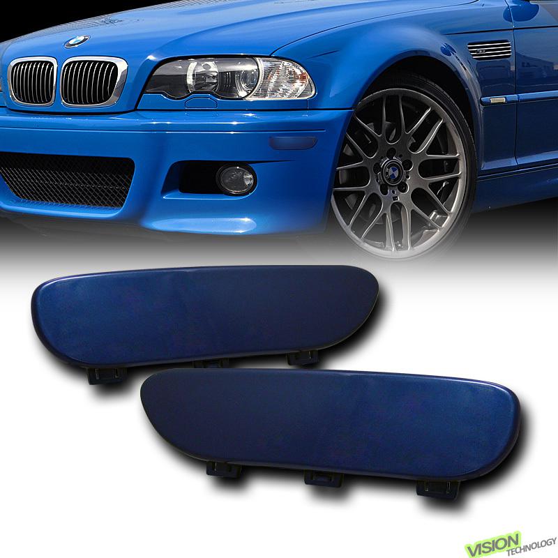 00-06 bmw e46 3-series/m3 2d/2dr blue painted front bumper reflector cover pair