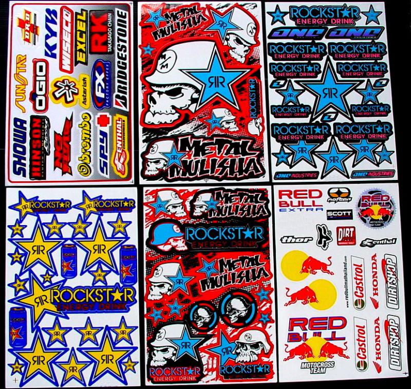6 sheets stickers bike scooter motocross energy drink bmx rockstar pit moped k\f