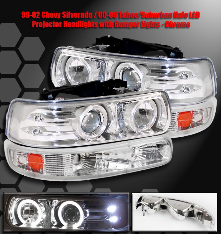 1999-2006 silverado tahoe suburban halo led projector head light+bumper lamp set