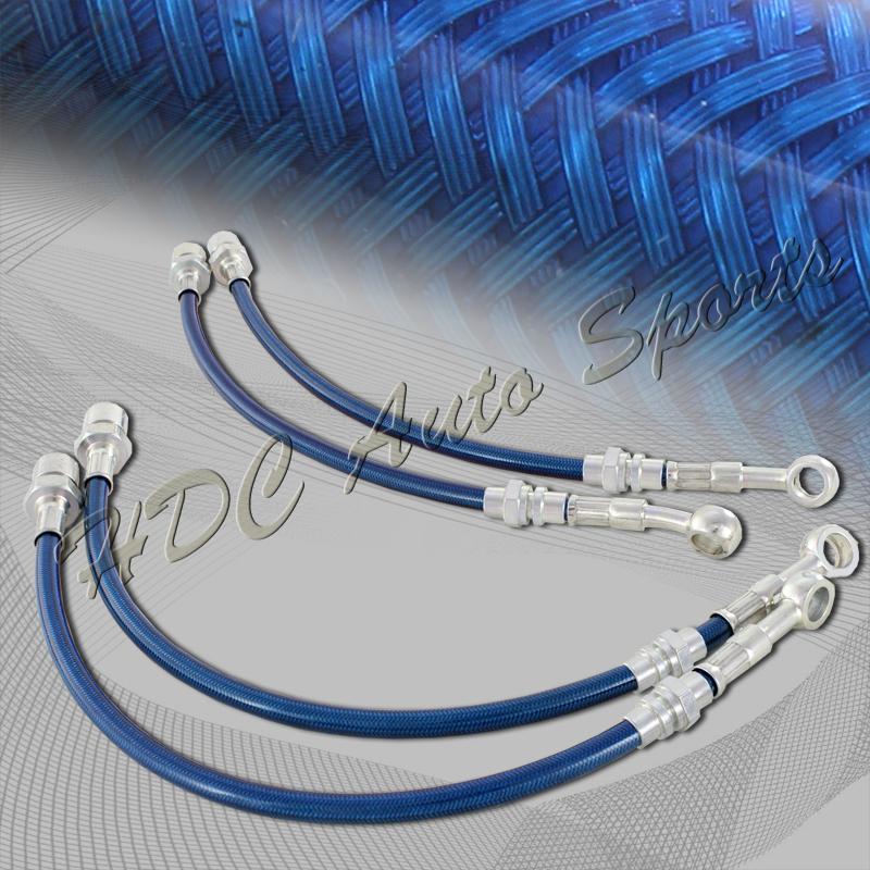 85-89 toyota mr2 w10 aw11 front+rear stainless steel brake line hose kit - blue