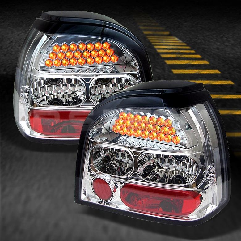 92-98 volkswagen golf iii mk3 chrome clear led tail brake lights lamps pair