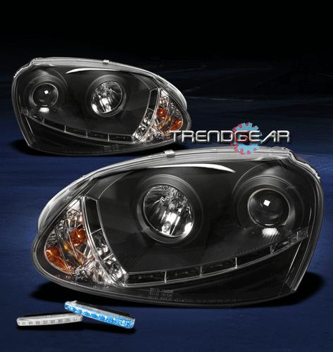 06-09 vw golf gti jetta r32 black projector head lights+blue drl led hid version