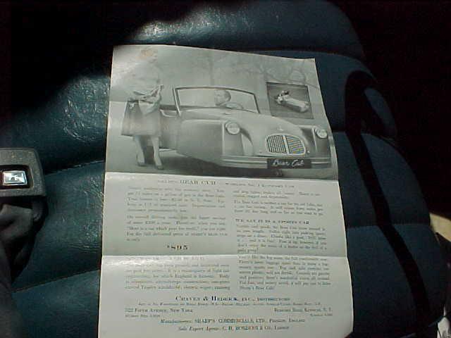 1953 sharps bear cub 3 wheeled mini car 1 page vintage advertisement b&w folded