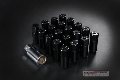 Gsp black t-5 lug nuts 55mm 20pcs m12 x 1.50  open/close end mazda mitsubishi 