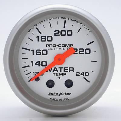 Autometer ultra-lite mechanical water temperature gauge 2 1/16" dia silver face