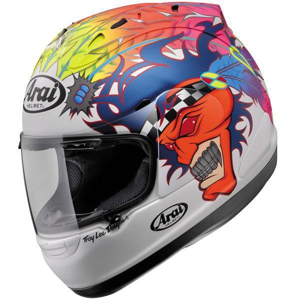 Arai corsair v russell frost white graphics motorcycle racing performance helmet