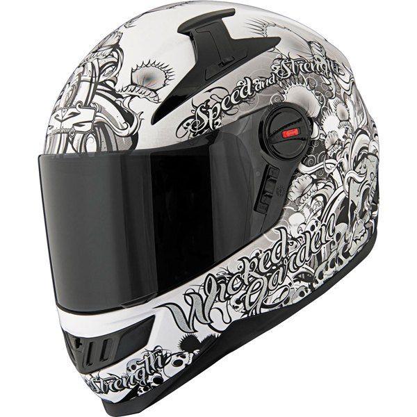 White/silver s speed and strength ss1300 wicked garden full face helmet
