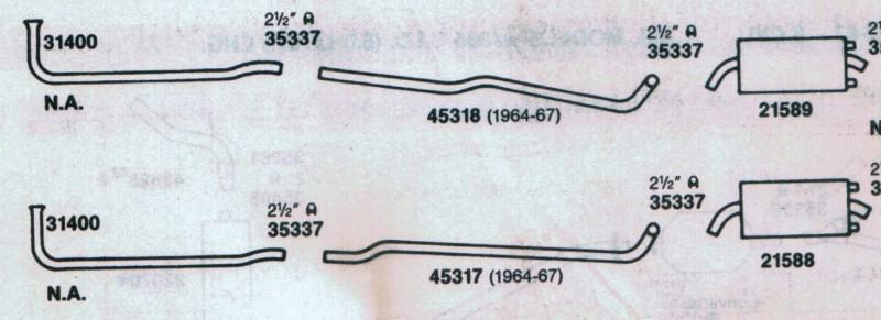 1963-1967 corvette dual exhaust system, aluminized, 2" low performance models