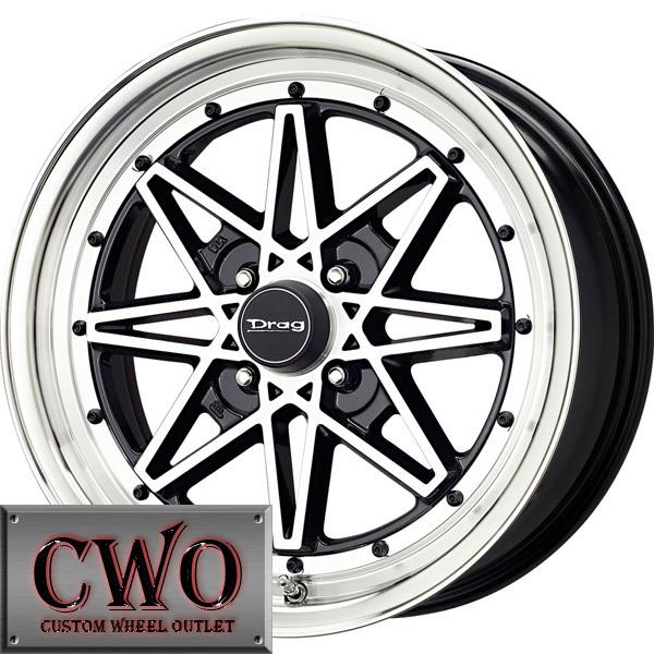 15 black drag dr-20 wheels rims 4x100 4 lug civic mini miata cobalt xb integra
