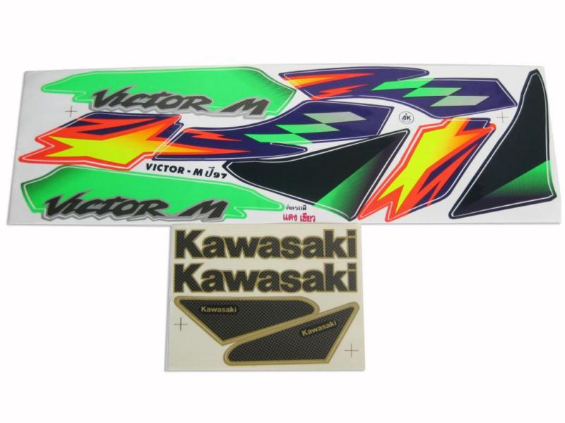 Kawasaki victor-m 150 1997 body plastic sticker set "green & red" 