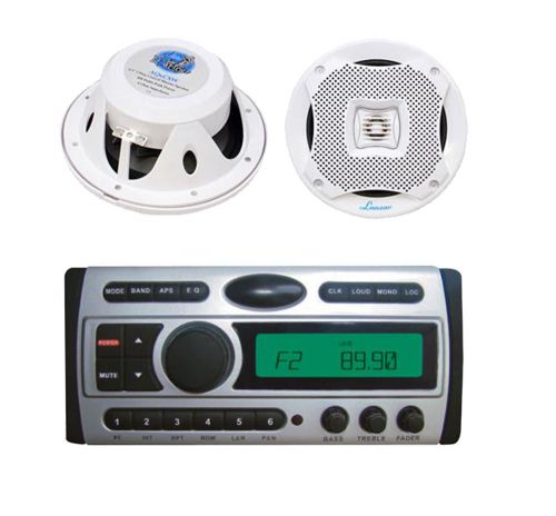 2-white 400w 6.5&#034; lanzar boat speakers+ new pyle mp3 dvd cd am fm receiver