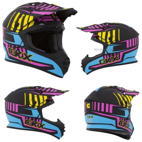 Mx helmet ckx tx-228 ace blue/pink/yellow/black mat xsmall off road dirt bike