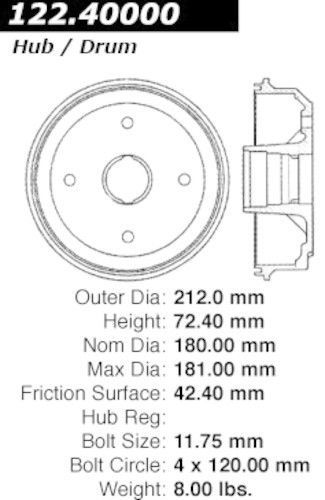 Brake drum-premium drum - preferred centric 122.40000 fits 73-79 honda civic