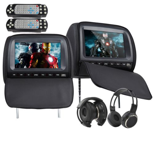 2×9 hd lcd in car black pillow headrest dvd player monitor free ir headphone