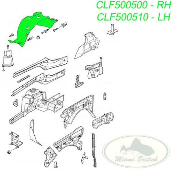 Land rover front inner fender wheel arch shield rh range 03-05 clf500500 oem