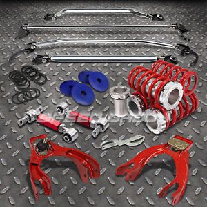 Red 0&#034;-3&#034; coilover springs+u+l strut bars+front+rear camber kits 92-95 civic/dc1
