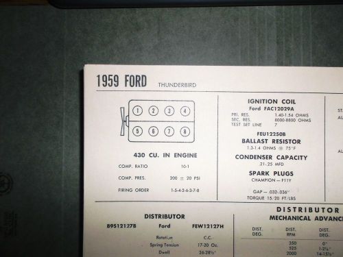 1959 ford thunderbird eight series models 430 ci v8 tune up chart