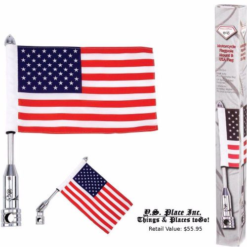 Motorcycle flag pole mount 6&#034; x 9&#034; flag american harley davidson luggage rack