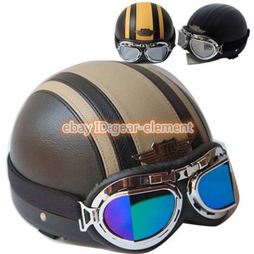 New vintage dot black open face 3/4 motorcycle motor helmet size l/xl